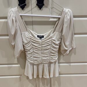 Express‎ Beige Ruched Peplum Blouse